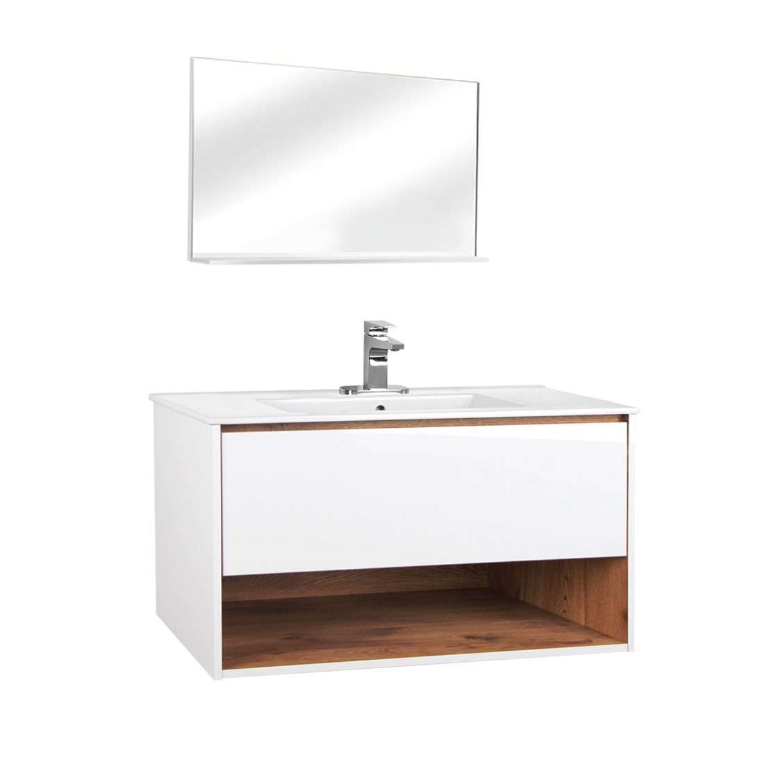 Milan 36inch Wall Hung Vanity Include Mirror Glossy White Front View
