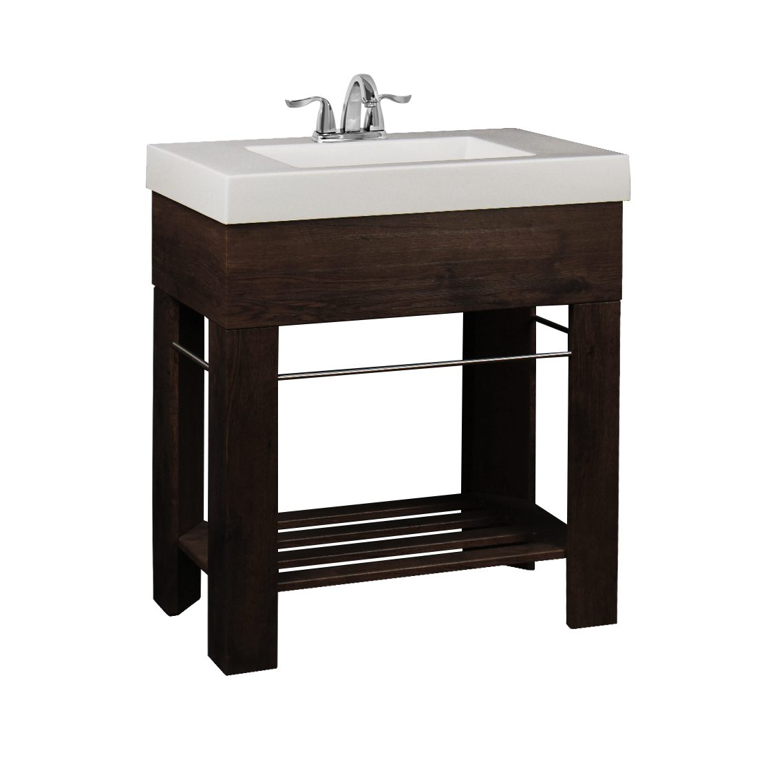 Visby 30inch Vanity Long Hole Walnut Brown Front View